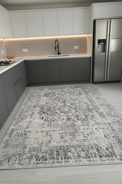 CENTER AVM Gri Halı Mutfak Halısı Makinede Yıkanabilir Halı Kaymaz Taban Halı
