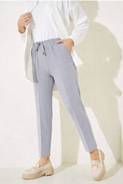 memetti m şekil Women's Plus Size Ice Gray Carrot Leg Trousers