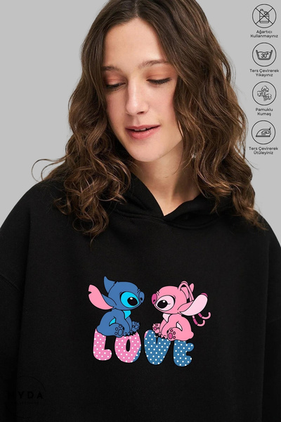 Nyda Collections Unisex Hoodie Long Sleeve Stitch and Angel Love Printed Hood...