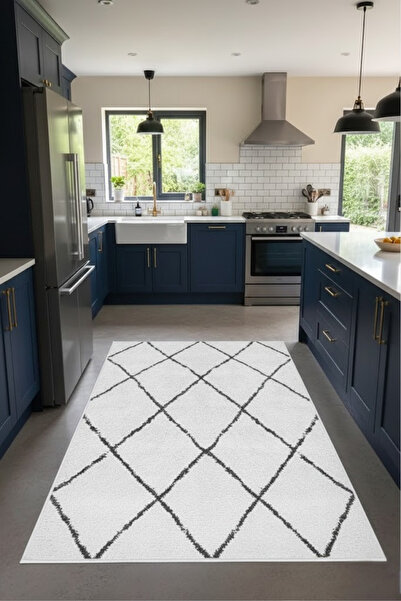 CENTER AVM Gri Halı Mutfak Halısı Makinede Yıkanabilir Halı Kaymaz Taban Halı