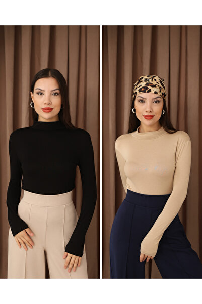 ParlaMira Women's 2-Piece Long Sleeve Half Fisherman Stretch Fabric Combed Co...