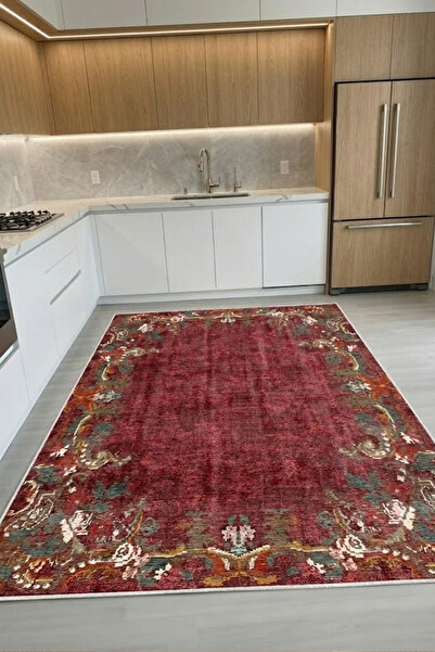 CENTER AVM Kırmızı Halı Mutfak Halısı Makinede Yıkanabilir Halı Kaymaz Taban ...