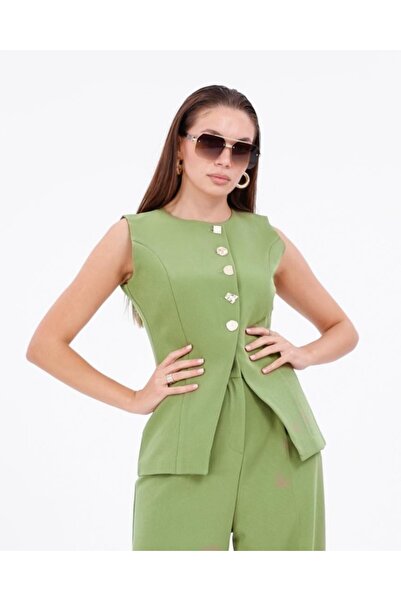 Hrsn Asimetrik Düğmeli Uzun Yelek