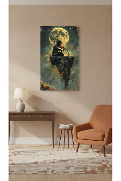 YTD ART DESİGN Dolunayda Keman Çalan Adam Kanvas Tablo Dikey Tasarım