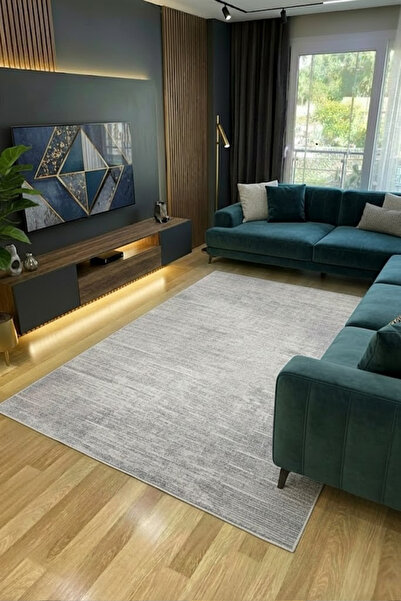 CENTER AVM Gri Salon Halısı Makinede Yıkanabilir Halı Kaymaz Taban Halı