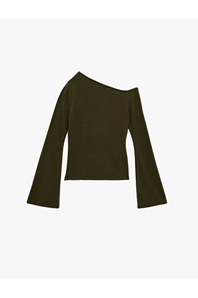 Koton Asymmetric Collar Long Spanish Sleeve Khaki Women's Blouse 6Wal10663Ik