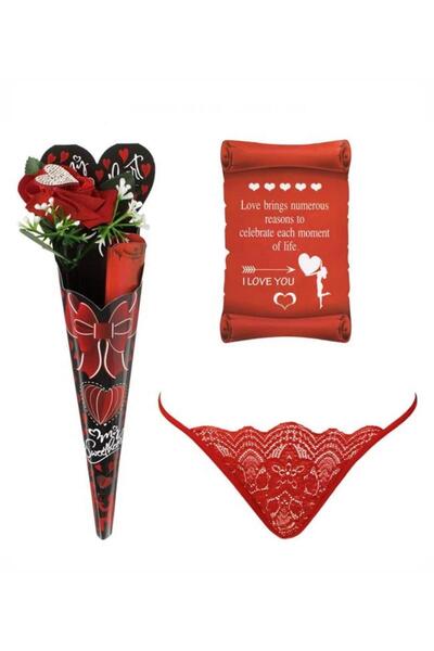 OEMN Women Sexy G-Strings Red Rose with Heart and Silver Rhinestone
