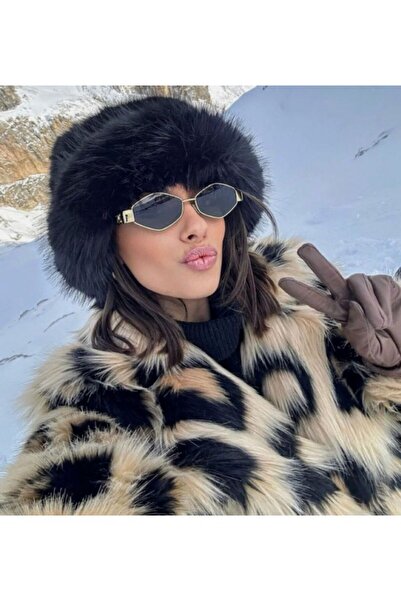 OzBeauty Pălărie Kalpak din pluș negru din material textil