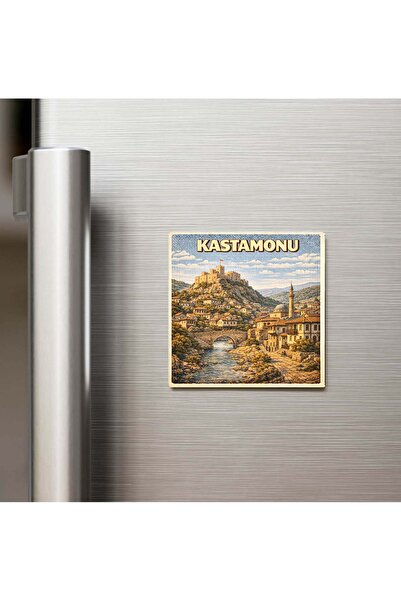 iBerk Mıknatıslı Buzdolap Magneti - Kastamonu Şehri - Pop-Art Travel - 9x9 cm