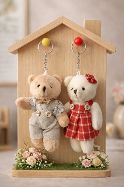 Şirin 2 li -Romantik peluş Ayıcık Çifti Anahtarlık ve Dekoratif Seti