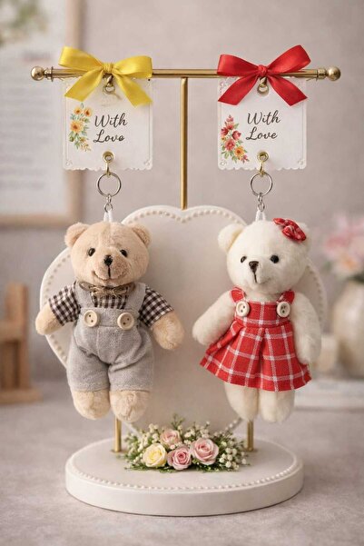 Şirin 2 li -Romantik peluş Ayıcık Çifti Anahtarlık ve Dekoratif Seti