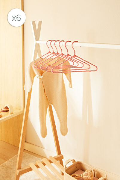 Ocean Home Textile 6'lı Pembe Renk Kumaş Kaplı Metal Bebek Giysi Askısı, Elbi...