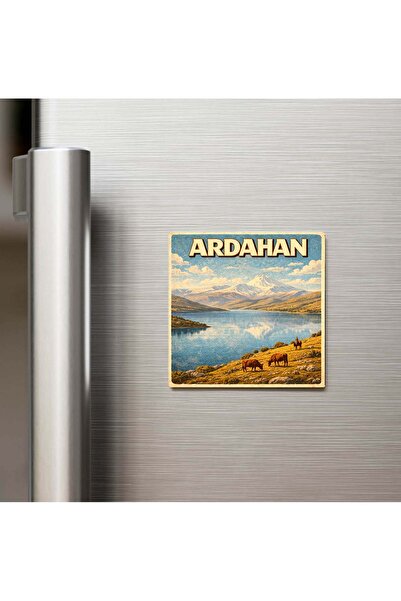 iBerk Mıknatıslı Buzdolap Magneti - Ardahan Şehri - Pop-Art Travel - 9x9 cm