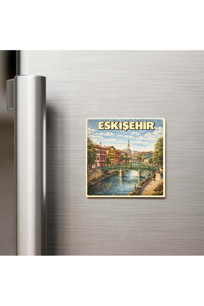 iBerk Eskişehir Şehri - Pop-Art Travel - Baskılı Buzdolap Magneti Kare 9x9 cm