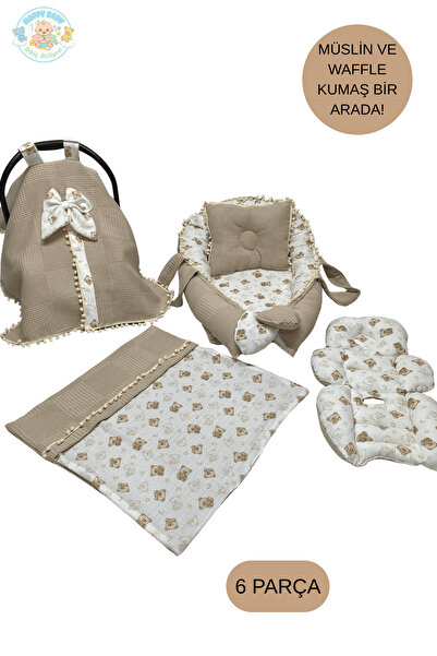 Happy Baby Dikiş Atölyesi 6 Parça Müslin Waffle Babynest Seti Taşınabilir Beb...
