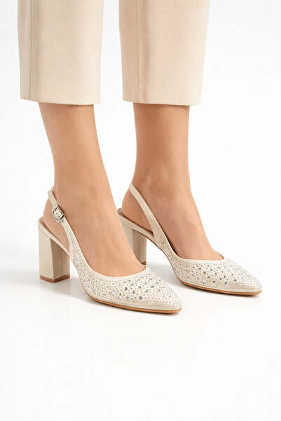 Firibu Women's Pointed Toe Open Back Heeled Evening Dress Shoes – Stoned - Si...