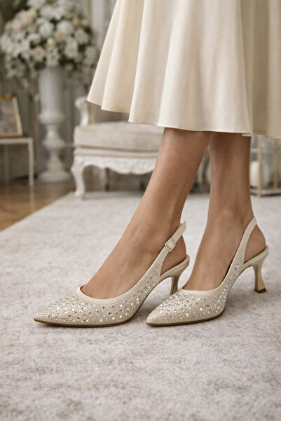 Firibu Women's Pointed Toe Open Back Heeled Evening Dress Shoes – Stoned - Si...