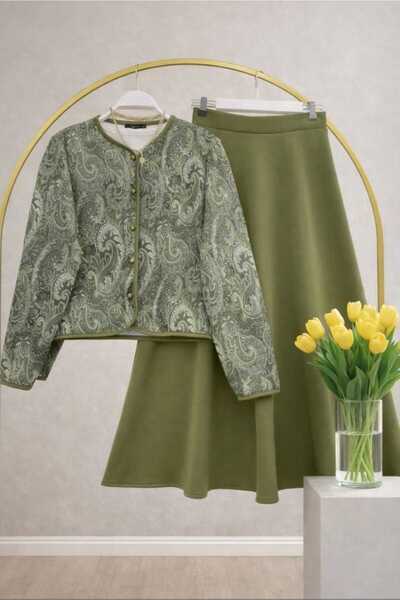 MODA VEDAT Women's Ethnic Pattern Scuba Skirt Suit -0480