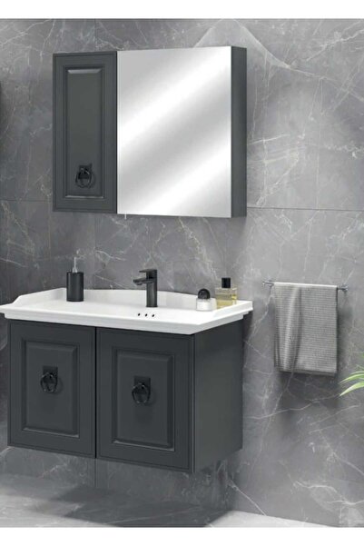 ROSEART BANYO ALİZE ANTRASİT 80CM BANYO DOLABI SETİ AYNALI ÜST MODÜL + ALT MO...