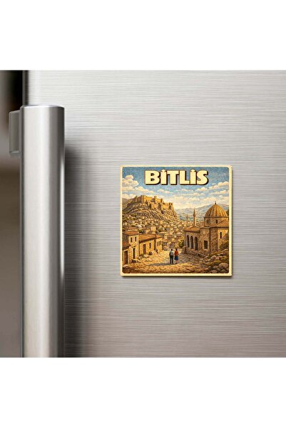 iBerk Mıknatıslı Buzdolap Magneti - Bitlis Şehri - Pop-Art Travel - 9x9 cm