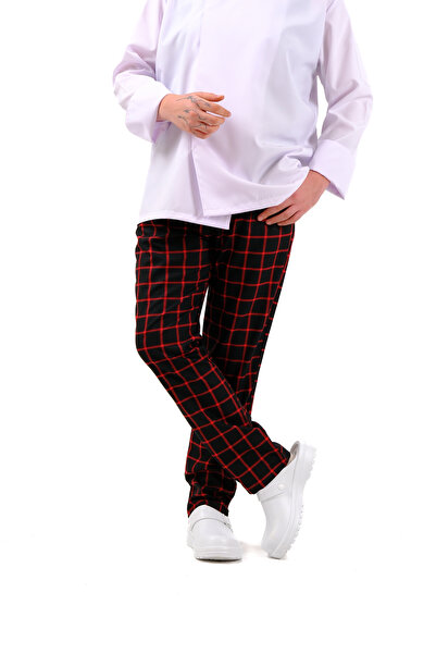 BURAK ALDAY SHOES بنطلون عمال، بنطلون طهاة، بنطلون رجالي، أسود وأبيض، قطن وبو...