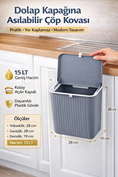 COMBO Mutfak Tezgah Üstü Dolap Askılı Kapaklı 15 Lt Çöp Kovası