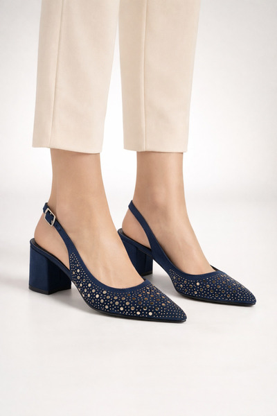 Firibu Women's Pointed Toe Open Back Heeled Evening Dress Shoes – Stoned - Si...