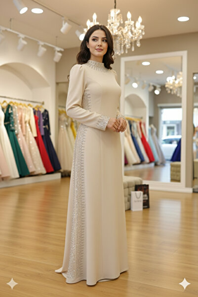 Ayşe Tesettür Zarif Drapeli Uzun Sıla Gece Elbisesi: Düğün, Nişan Tesettür Ab...