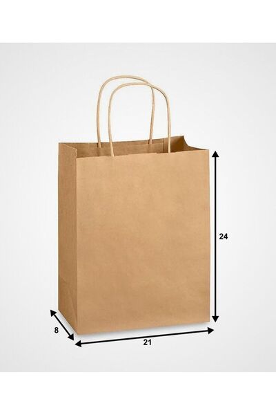 NB ENDÜSTRİYEL Burgu Saplı Kraft Çanta 21cmx8cmx24cm 50 Adet Kağıt Poşet Çanta