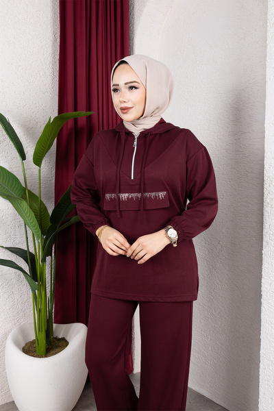 Sfg Life Moda Women's Islamic Clothing Zippered Stone Pocket Hooded & Pants T...