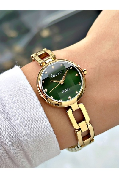 Ferrucci Special Design Steel Cord Gold-Green Color Women Wrist Watch