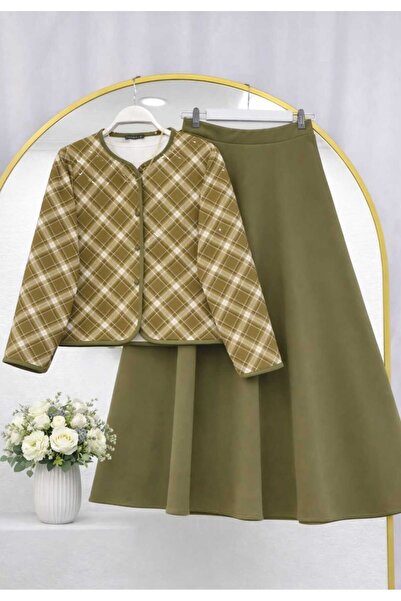 MODA VEDAT Women's Plaid Patterned Skirt Suit -04800