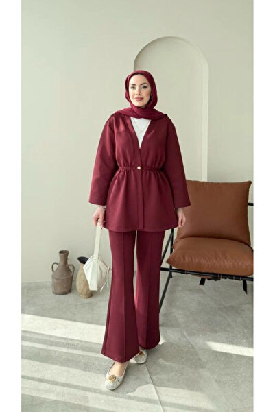 DEFNECE BUTİK Belden Rubber Detailed Scuba Suit - Claret Red