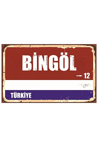 BİNGÖL 12 Retro Street Sign Decorative MDF Painting | UV Printing Wood 26x16 cm | Vintage Wall Ornament