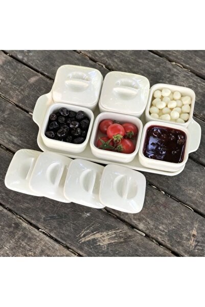 Pembelia Life Tepsili Lüks Porselen 6'lı Kapaklı Kavaltılık Seti&kahvaltılık Set