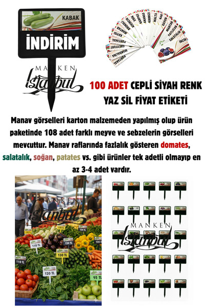 Manken İstanbul 100 de bucăți de etichete de preț Yaz-Sil cu buzunare negre p...