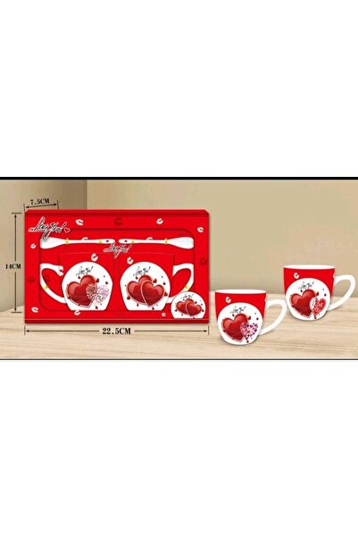 OEM Valentine's Day: Set of 2 cups + 2 teaspoons 7.5x7cm Red+White made of fo...