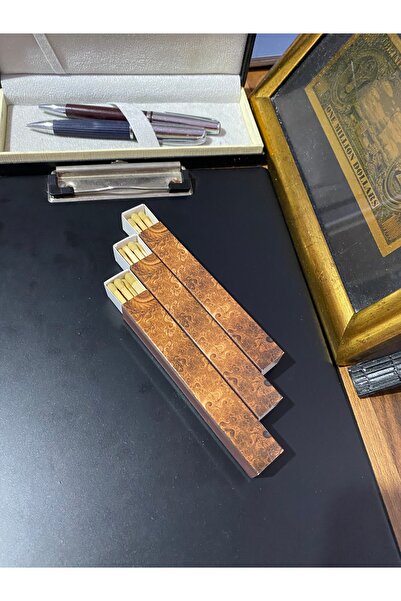 FireRoy Dekoratif Şömine Kibriti Uzun Kahverengi Altın Varak Desenli 3’lü Set