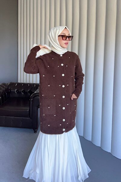 Homay Women's Stone Detailed Knitwear Cardigan - Long Sleeves, Pockets, and S...