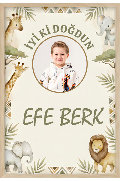 emrestore Kişiye Özel Safari Hayvanları Konseptli Çocuk Doğum Günü Afişi Pank...