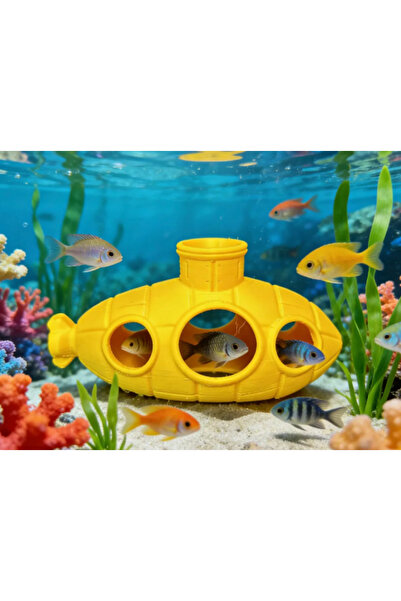 Mescolare 3D Tasarım Akvaryum Ve Teraryum Dekorasyonu Sarı Denizaltı Figürü -...
