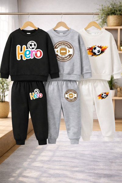 Kids Top Baskılı Sweat-Eşofman 3'lü Alt-Üst Takım