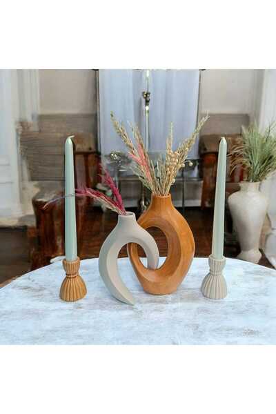 THE BOHEMM Ahşap- Bej Sarmaşık Vazo Set