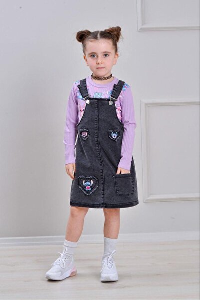 SERENAD KİDSS Ideal Sepet-New Season Stitch Patterned 2-Piece Salopet Set for...