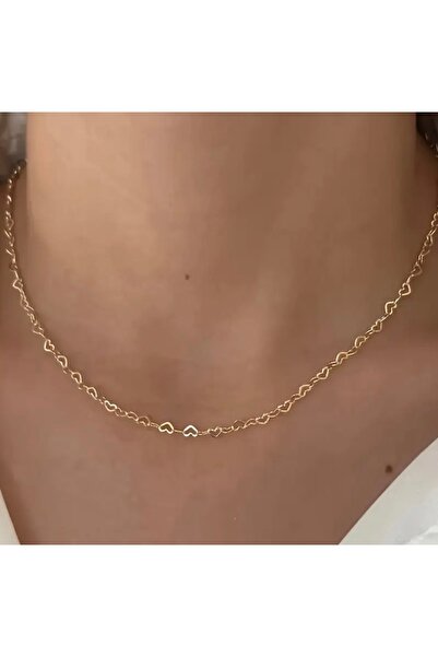 derokas 316 L Steel Heart Chain Choker Necklace Tarnish Resistant Non-Allergenic