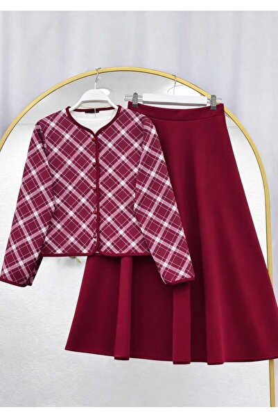 MODA VEDAT Women's Plaid Patterned Skirt Suit -04800