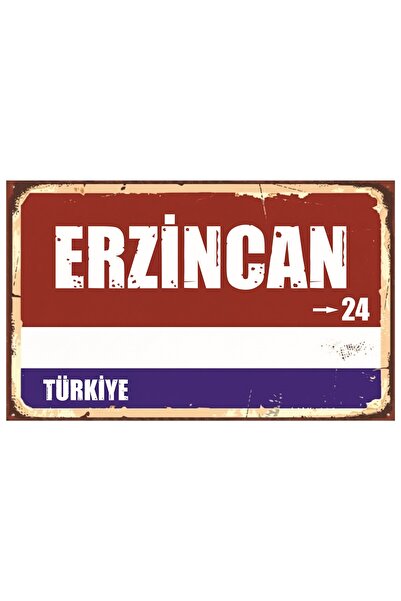 akatshop ERZİNCAN 24 Retro Sokak Tabelası Dekoratif MDF Tablo|UV Baskı Ahşap ...
