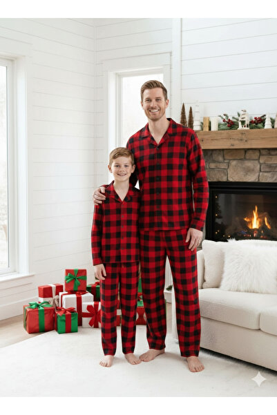 ARN HOMEWEAR Set de pijamale din țesătură moale lizbon, în carouri, tată-fiic...