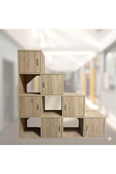 MukoToys Ahşap Görünümlü Basamak Kitaplık ve Çok Amaçlı Düzenleyici Dolap (6 ...