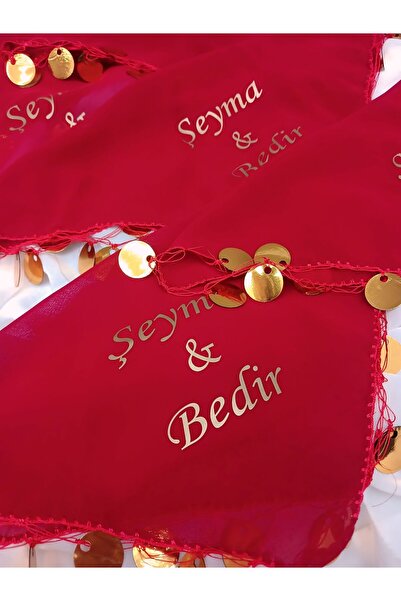 Kınamalzemecim Baskılı Halay Mendili- 1 ADET- Kırmızı Mendil Gold Yazı